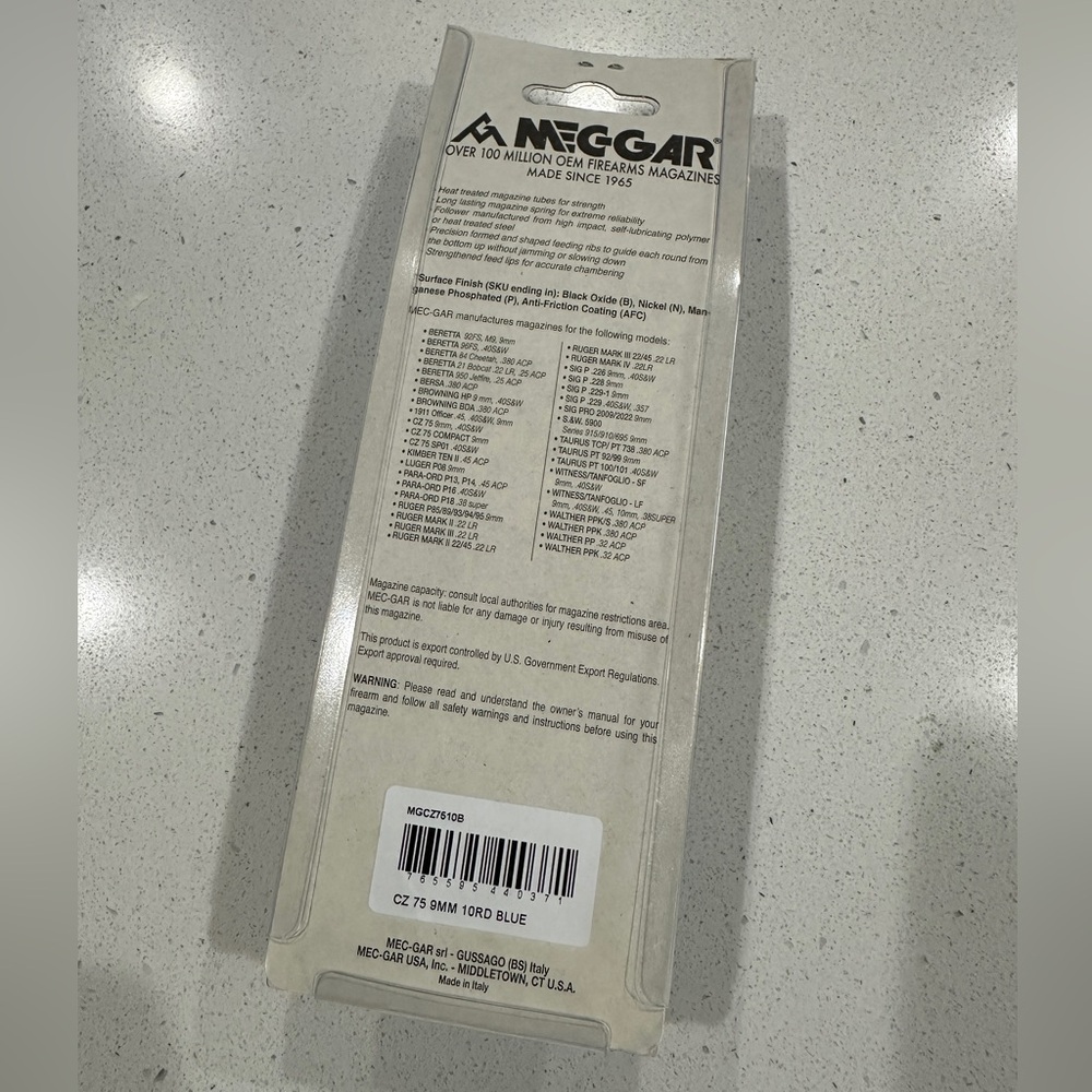 Mec Gar CZ 75B / 85B / SP-01 / SHADOW / SHADOW 2 9MM 10-ROUND magazine. - Picture 2 of 5